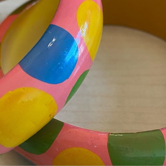 Multicolored Polka Dot Wood Bangles - Picture 9 of 11